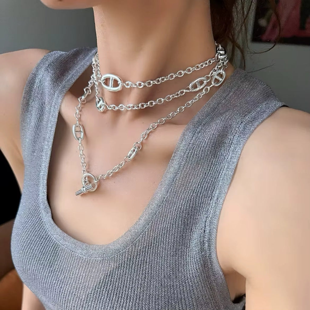 Geschichtete Silberketten-Choker-Halskette
