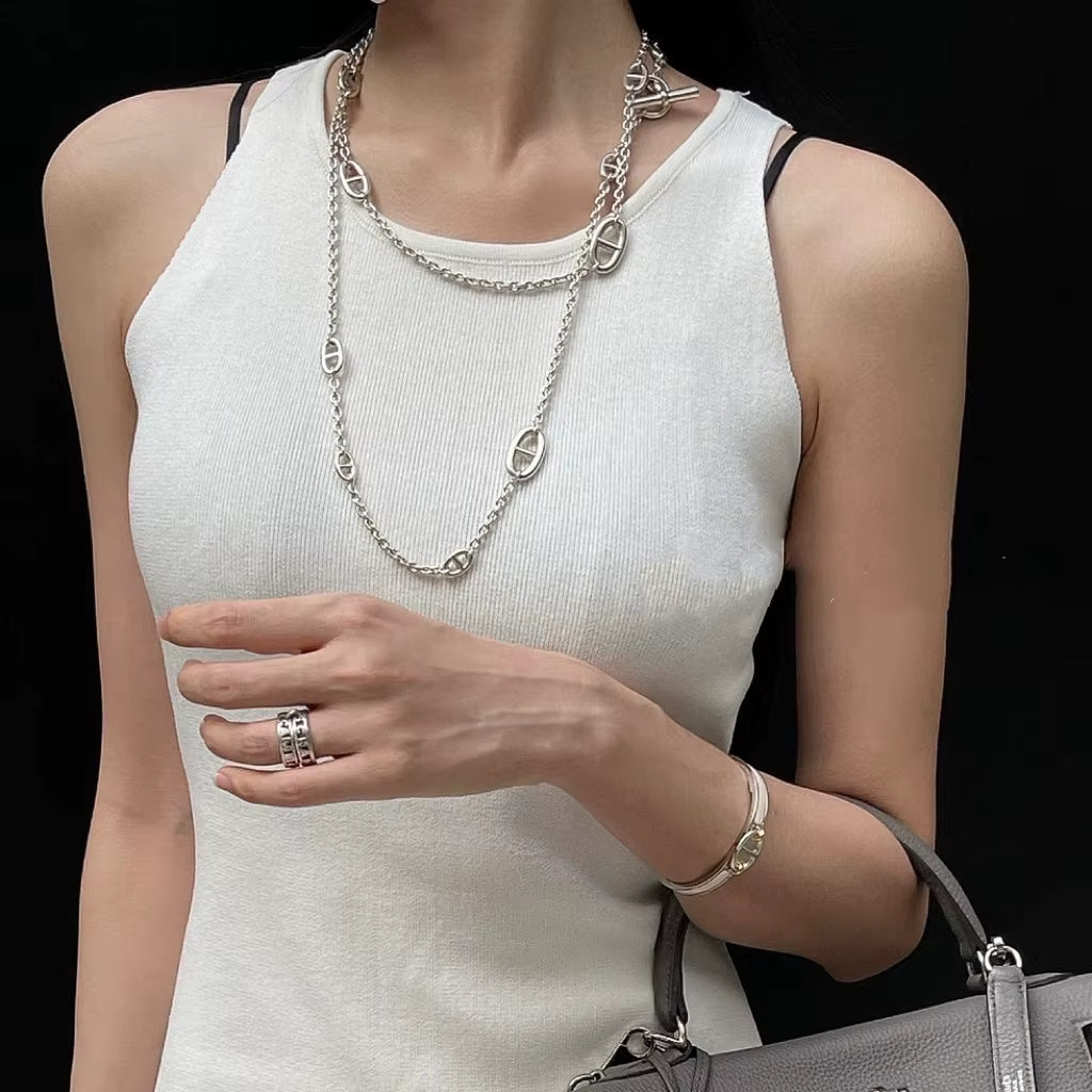 Geschichtete Silberketten-Choker-Halskette