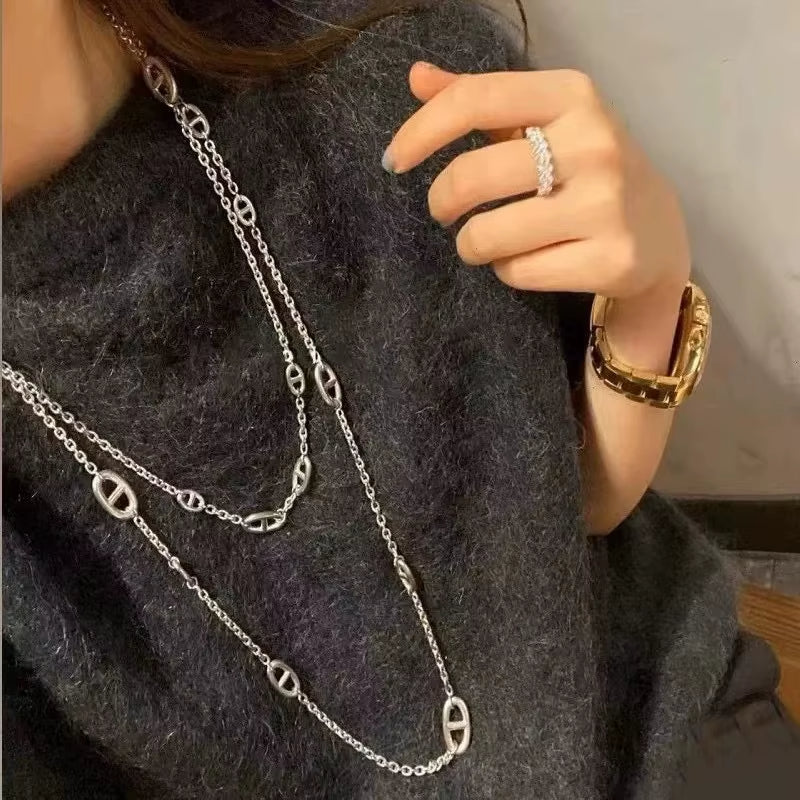 Geschichtete Silberketten-Choker-Halskette