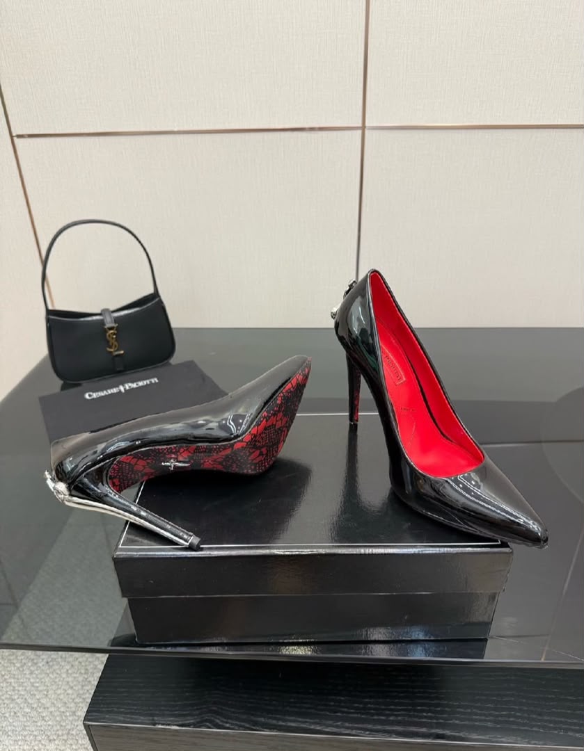Cesare Paciotti Black Patent Leather Dagger-Heel Pumps