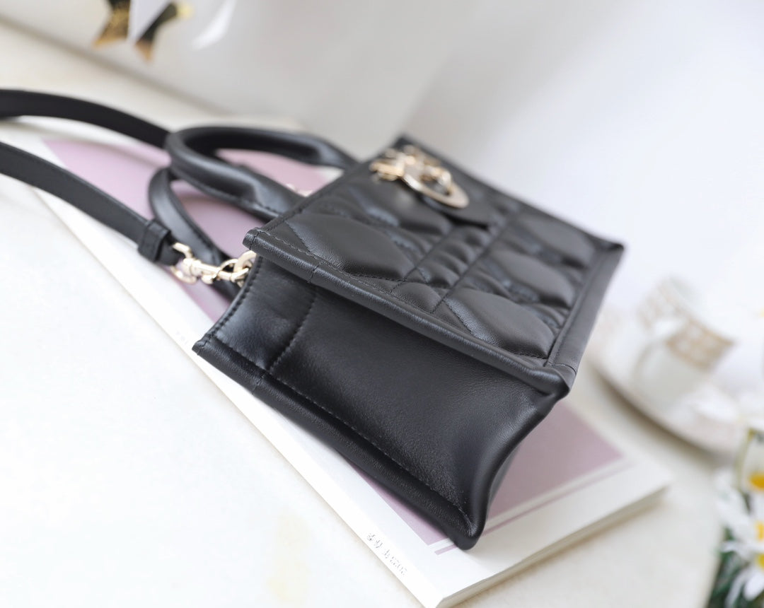 Mini Book Style Handbag – Black Leather (21.5cm)