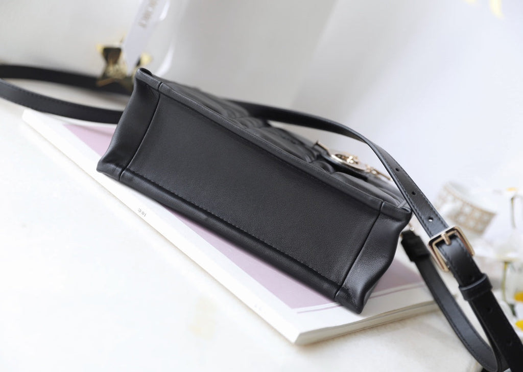 Mini Book Style Handbag – Black Leather (21.5cm)