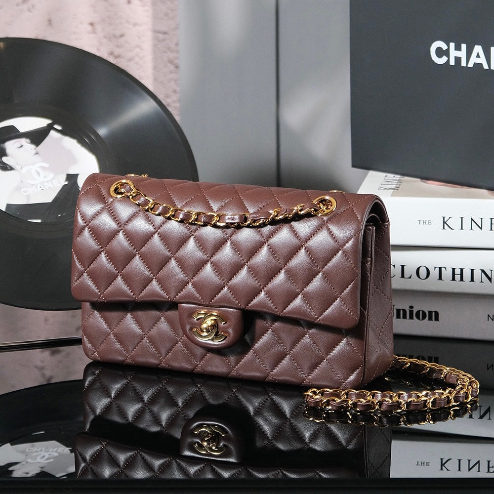 Classic Double Flap Bag – Coffee Brown (20cm / 25cm)
