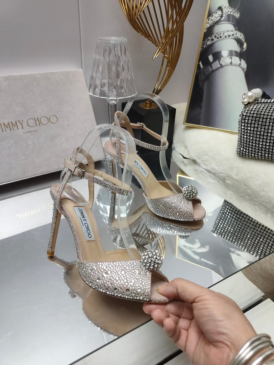 Crystal-heeled sandals