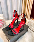 Black Patent Ankle Strap Stiletto Sandals (Cesare Paciotti)