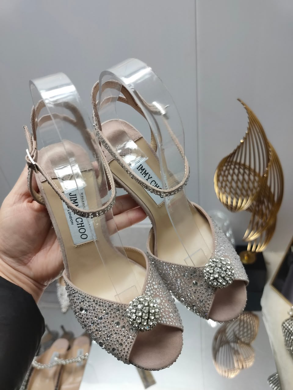 Crystal-heeled sandals