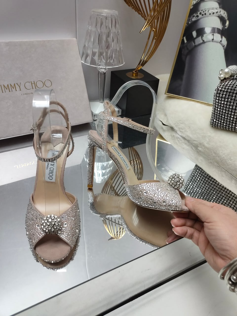 Crystal-heeled sandals
